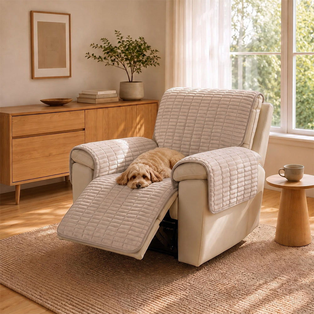 One-Piece Flannel Non-Slip Recliner Couch Cover with Elastic Straps - Cozy Nest