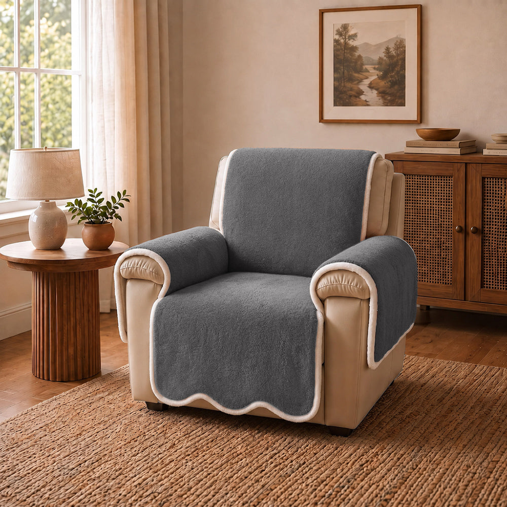 Waterproof Plush Velvet Contrast Wavy Edge Couch Cover