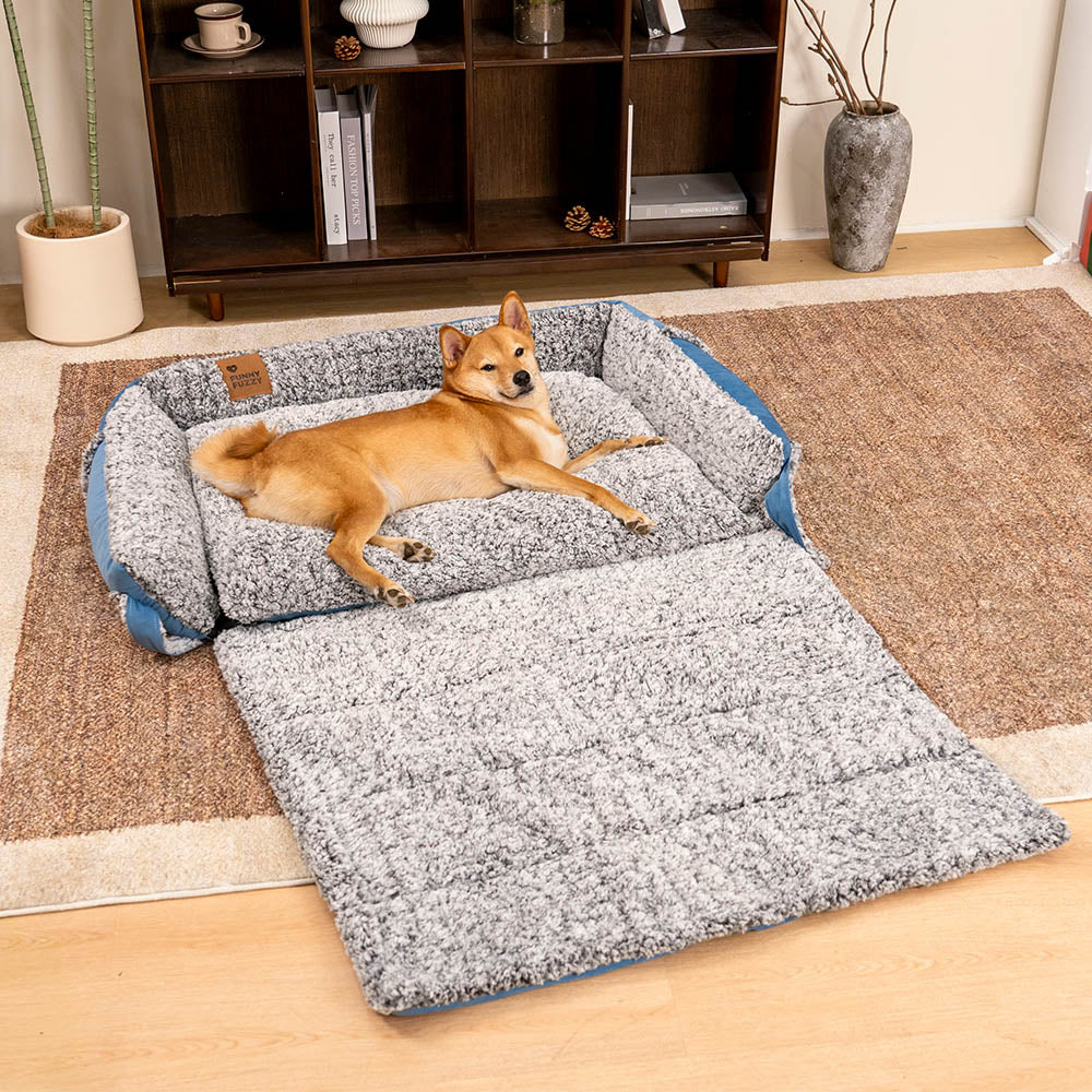 Grand lit pour chien avec traversin confortable et couverture pliable - Azure Pupnap