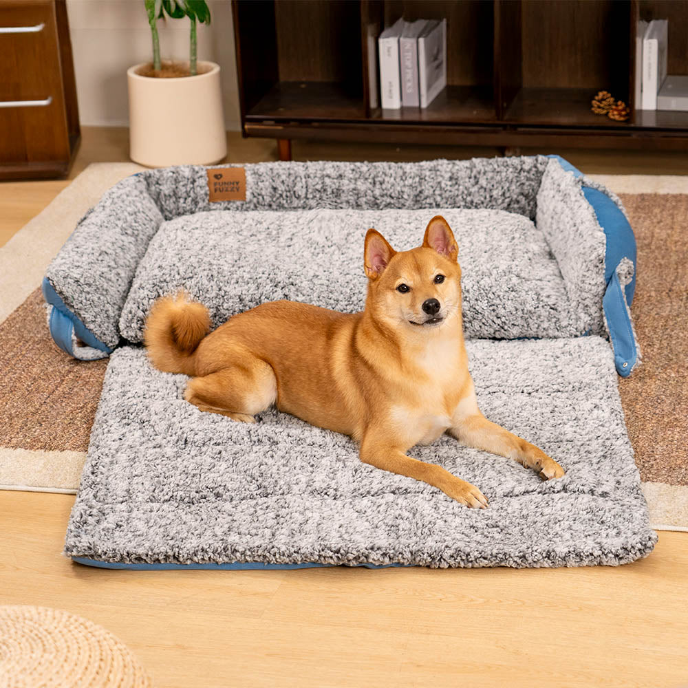 Large Cozy Bolster Dog Bed with Foldable Blanket Quilt - Azure Pupnap