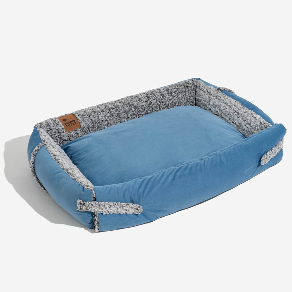 Large Cozy Bolster Dog Bed with Foldable Blanket Quilt - Azure Pupnap