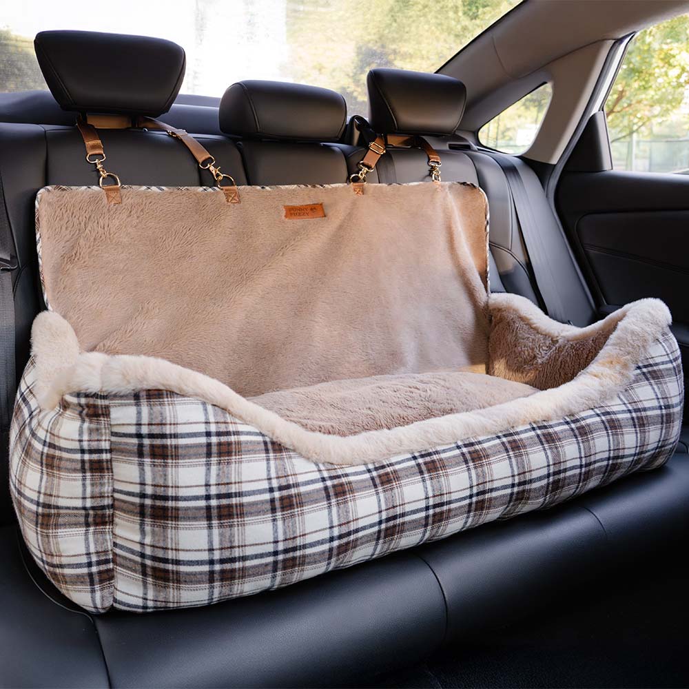 Large Classic Fluffy Booster Dog Car Seat-Keep Secure