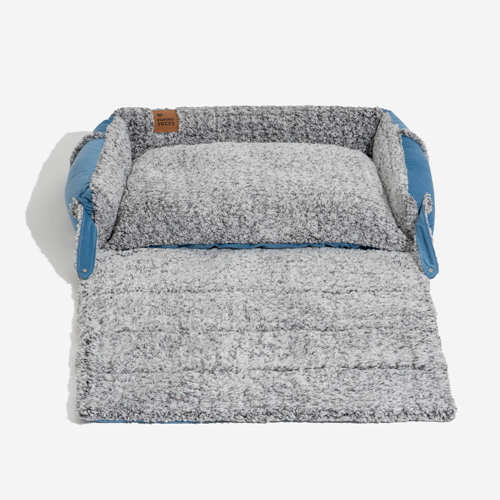 Large Cozy Bolster Dog Bed with Foldable Blanket Quilt - Azure Pupnap