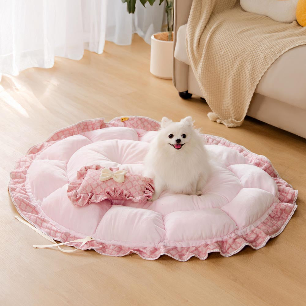 Drawstring Washable Multifunctional Round Pet Bed Mat - Floral Night Napper