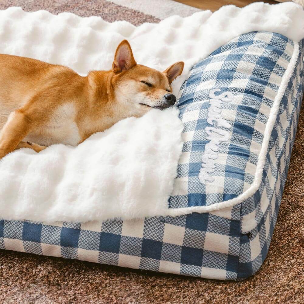 Large Classic Check Headrest Rectangle Orthopedic Dog Bed - Dreamy wave