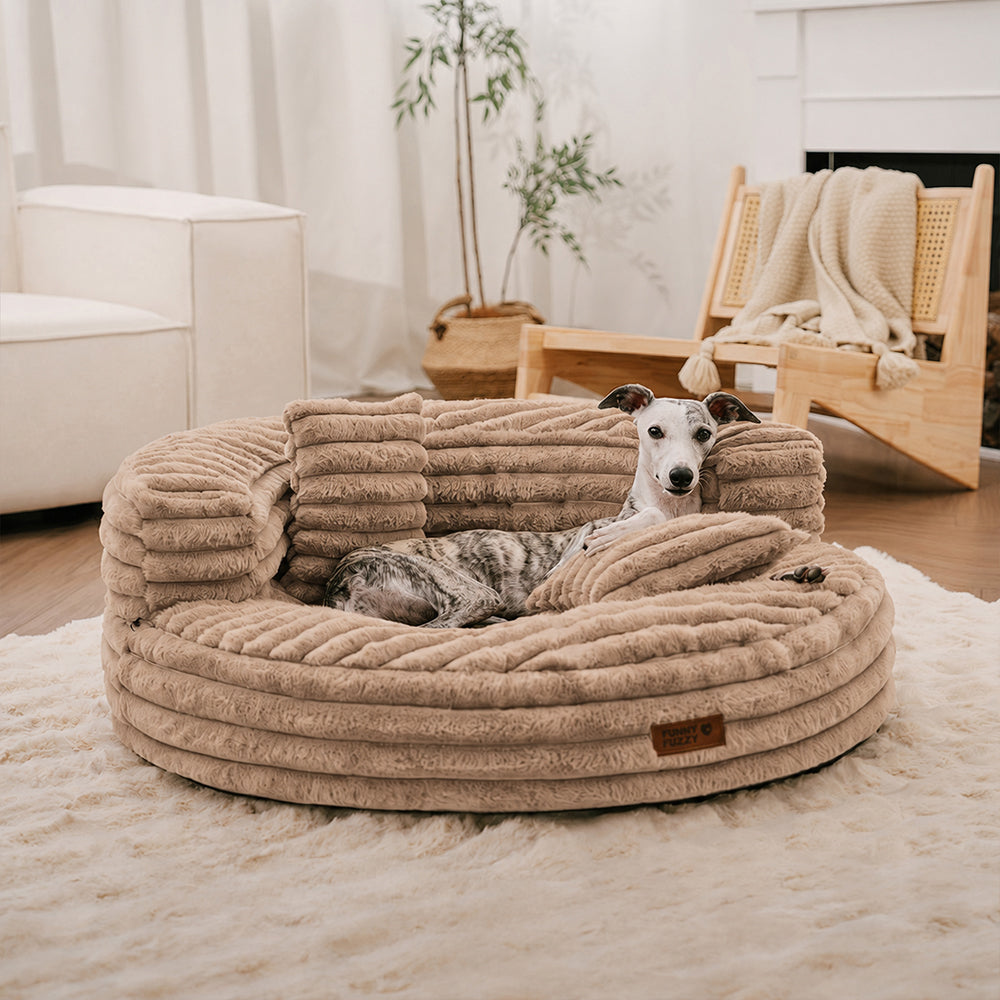 Ultra-Soft Ribbed Plush Removable Donut Orthopedic Dog Bed with Pillows - Cozy Nest