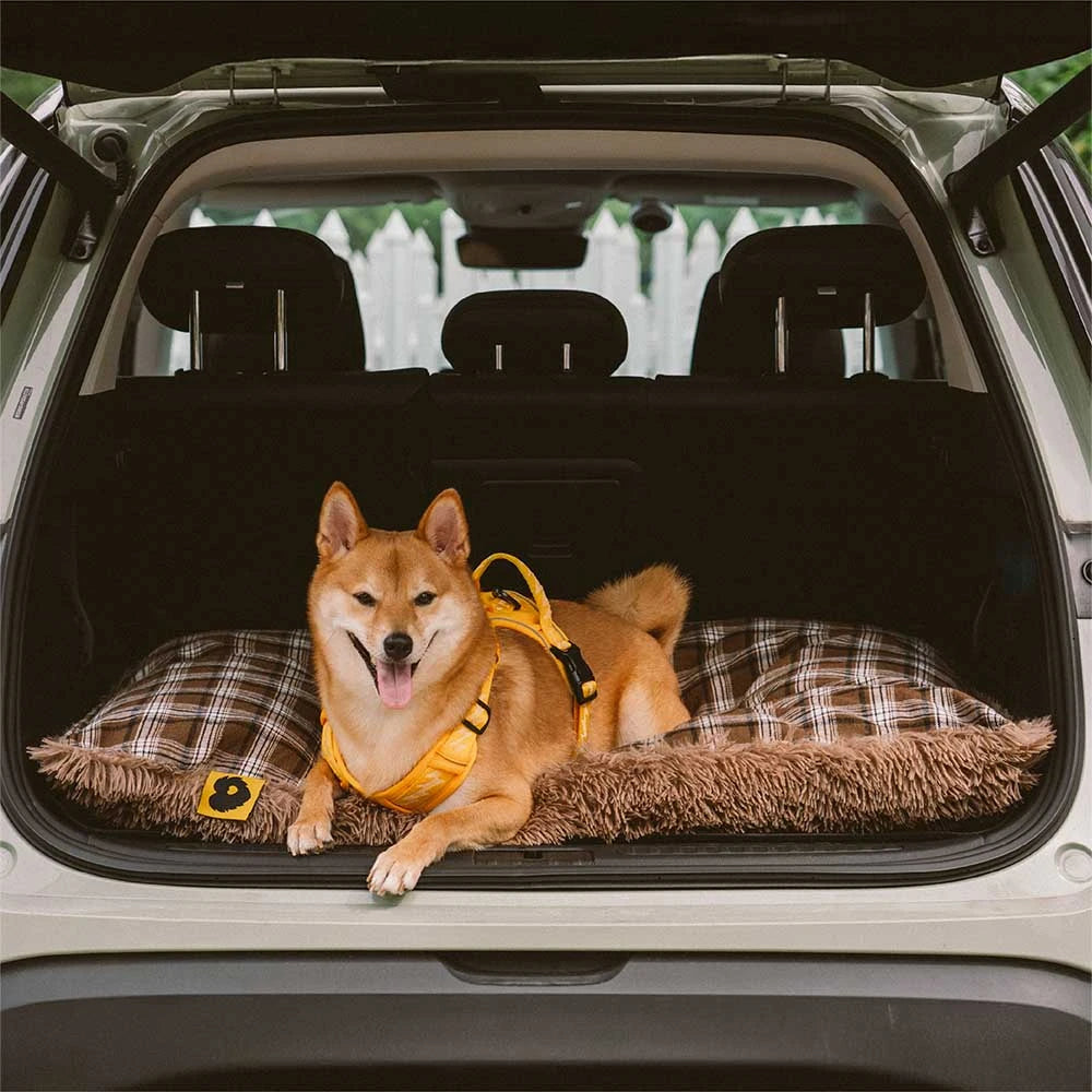 Estera de perro calmante de peluche extraíble de doble cara a cuadros clásico