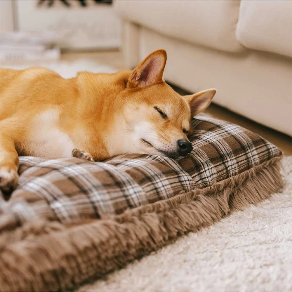 Estera de perro calmante de peluche extraíble de doble cara a cuadros clásico