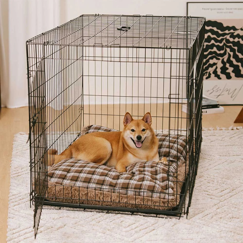 Estera de perro calmante de peluche extraíble de doble cara a cuadros clásico