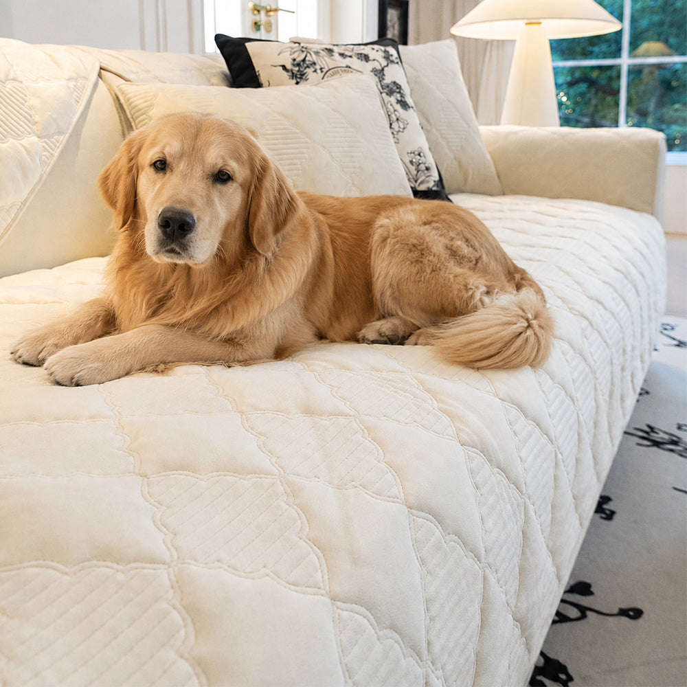 Soft Plush Velvet Star-Pattern Quilted Non-Slip Couch Cover