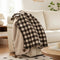 Cozy Reversible Plaid Plush Pet Throw Blanket with Pom-Poms