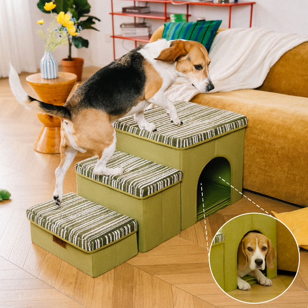 Foldable Dog Stairs with Storage and Condo - Funnyfuzzy SnugNest