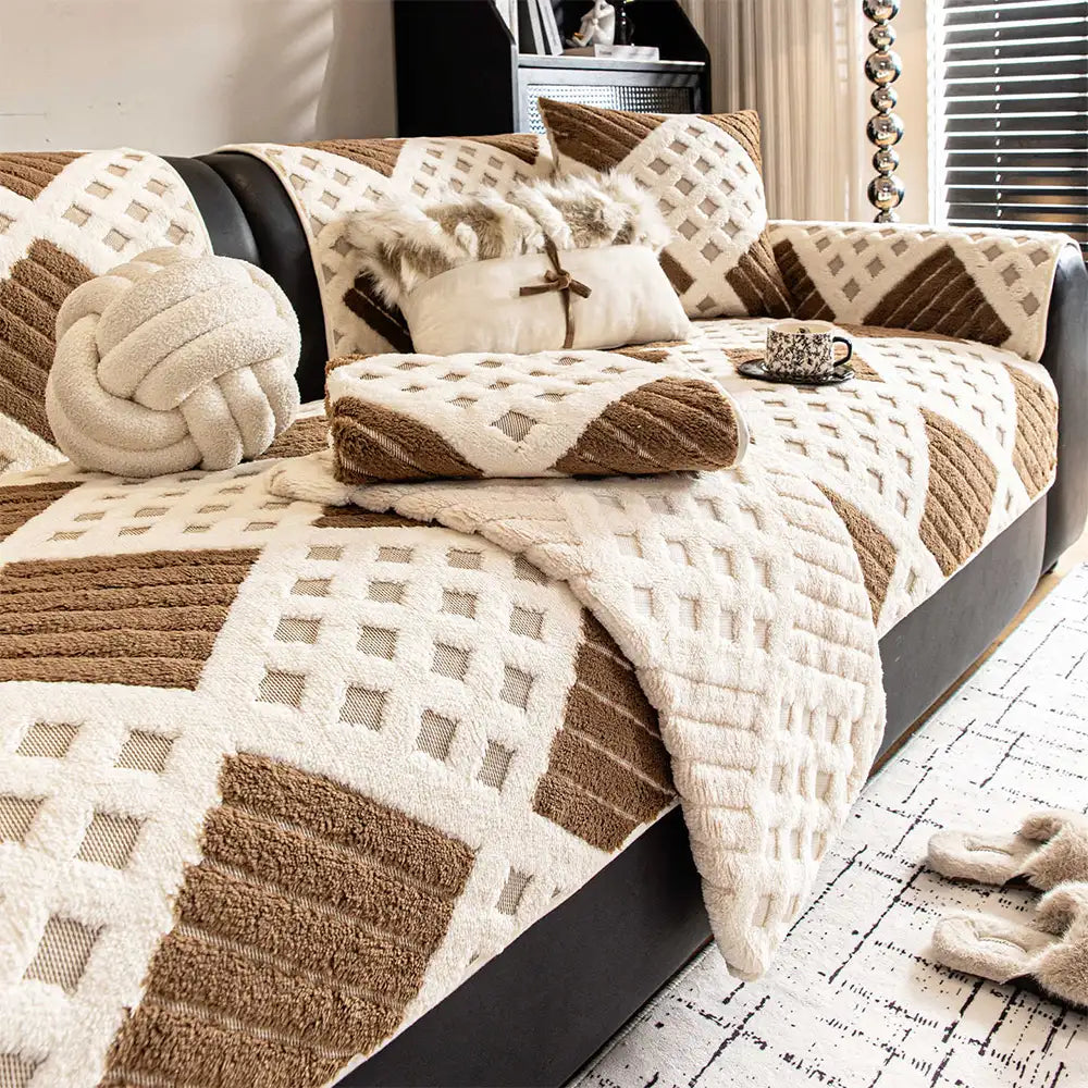 Thick Waffle-Textured Plush Non-Slip Couch Cover
