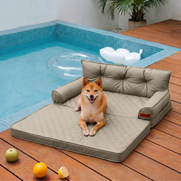 Luxe Faux Leather Foldable Orthopedic Large Dog Bed - Outdoor