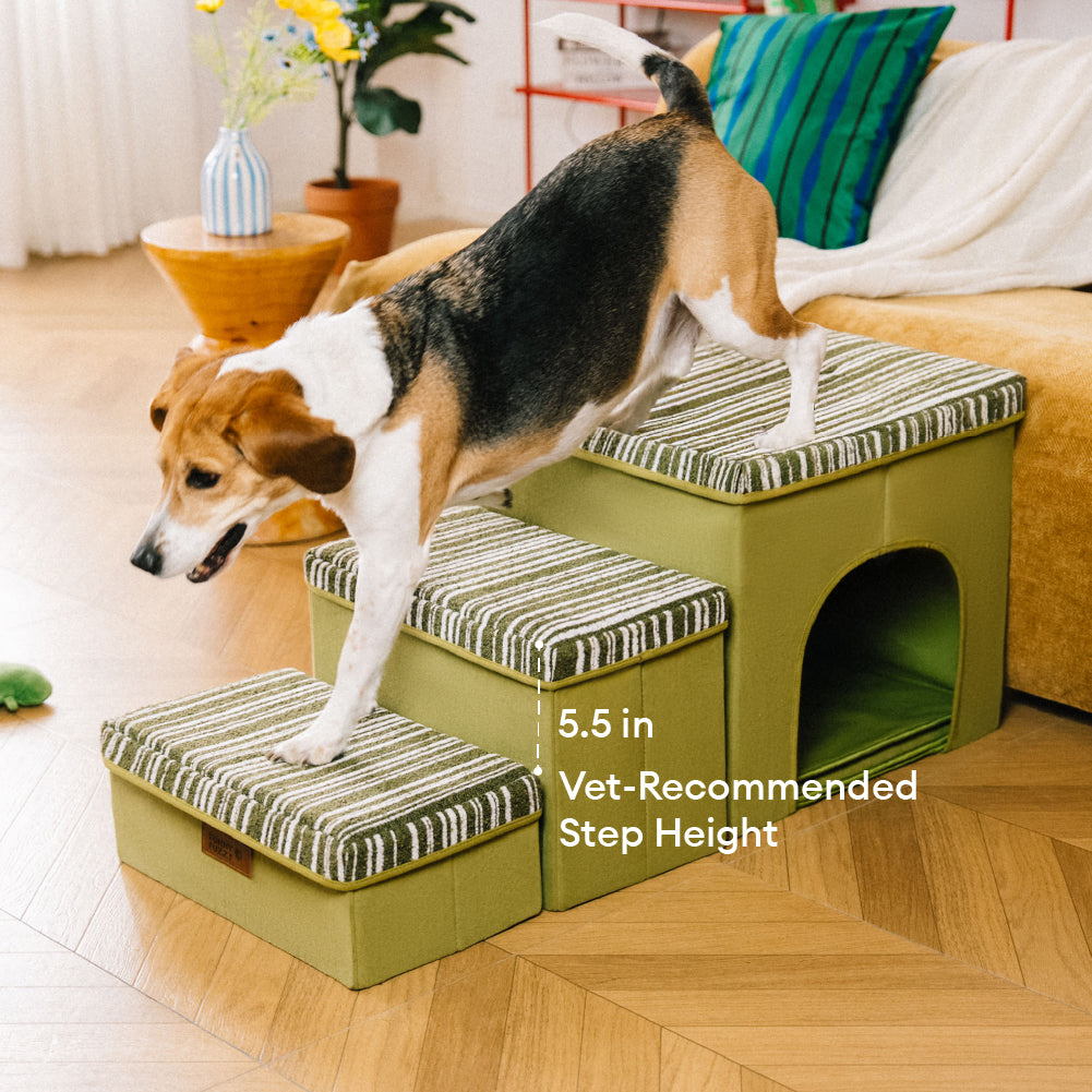 Foldable Dog Stairs with Storage and Condo - Funnyfuzzy SnugNest