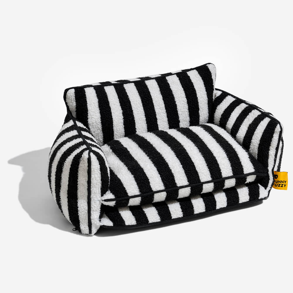 Trendy Striped Faux Lambswool Double Layer Cat Sofa Bed