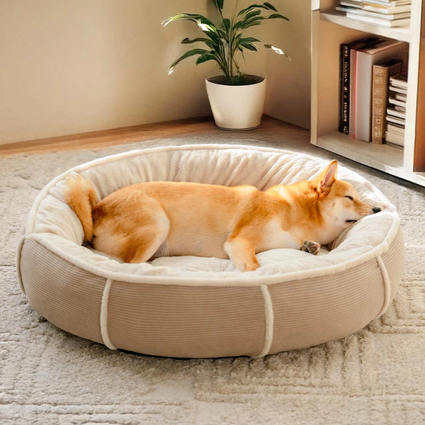 Ultra Plush Corduroy Anti-Anxiety Donut Dog Bed