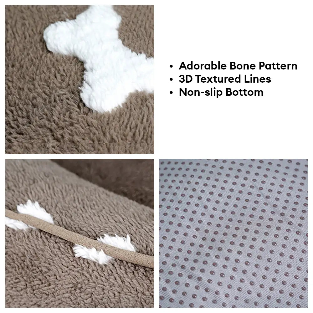 Plush Bone Pattern Square Deep Sleep Dog Bed