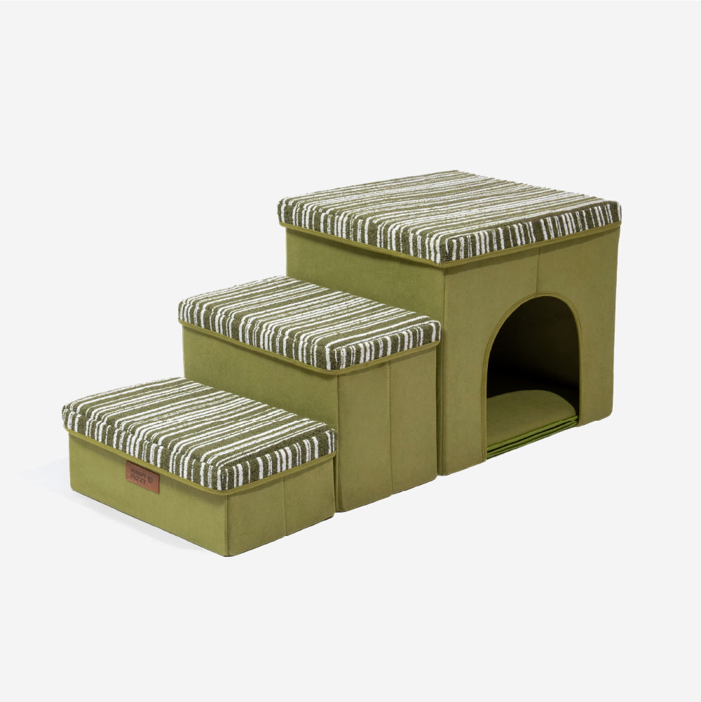 Foldable Dog Stairs with Storage and Condo - Funnyfuzzy SnugNest