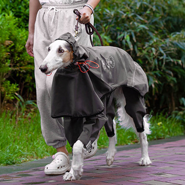 Outdoor Waterproof Four-Legged Dog Raincoat With Reflective Pattern Hoodie