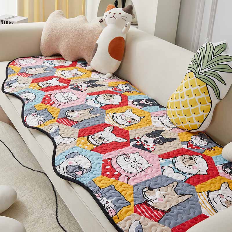 Funny Cotton Protective Couch Cover - Dog & Cat Puzzle