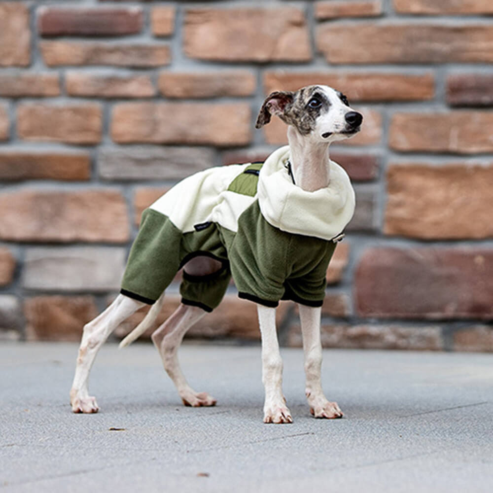 Vollständig bedeckender Hunde-Einteiler aus Polarfleece mit abnehmbarem Halsband