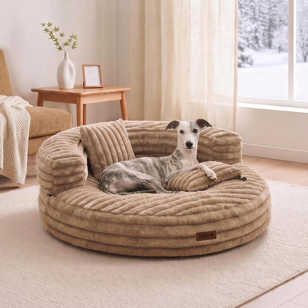 Ultra-Soft Ribbed Plush Removable Donut Orthopedic Dog Bed with Pillows - Cozy Nest