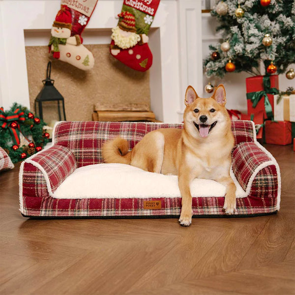 Vintage Plaid Plush Whashable Bolster Dog Sofa Bed - Chris-Nook