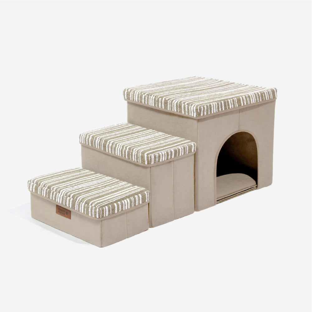 Foldable Dog Stairs with Storage and Condo - Funnyfuzzy SnugNest