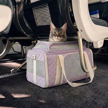 Classic Diamond Pattern Portable Large-Capacity Expandable Pet Carrier Bag - Travel Nest