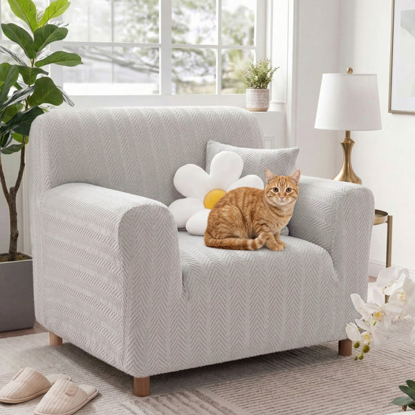 Elegante cubierta de sofá mágica de estiramiento de crema de crema en espiga