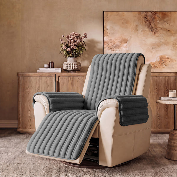One-Piece Waterproof Pet-Friendly Ribbed Plush Recliner Couch Cover- Cozy Nest