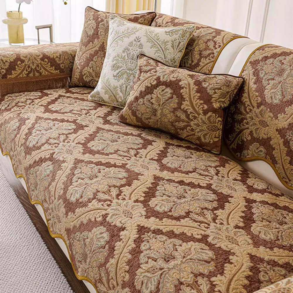 Luxury Chenille Floral Design Wave Edge Couch Cover