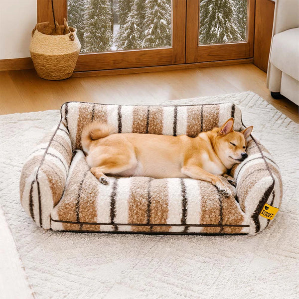 Plush Warmth Stripe Foldable Washable Dog & Cat Sofa Bed - MochaSnug