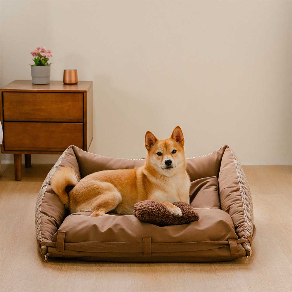 Striped Natural Folding Washable Mat Sofa Dog Bed - Mocca Pup Lounger