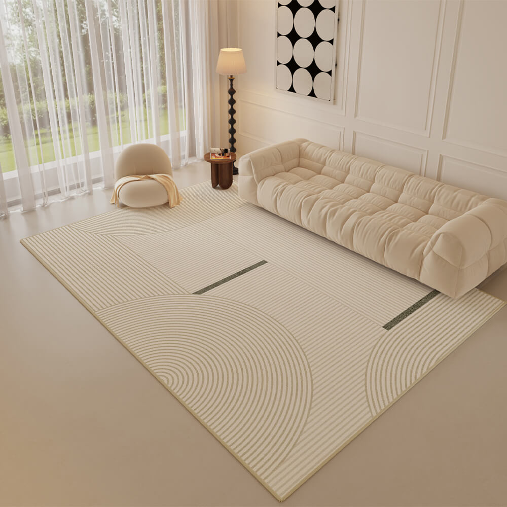 Tapis en cachemire moderne minimaliste à rayures crémeuses