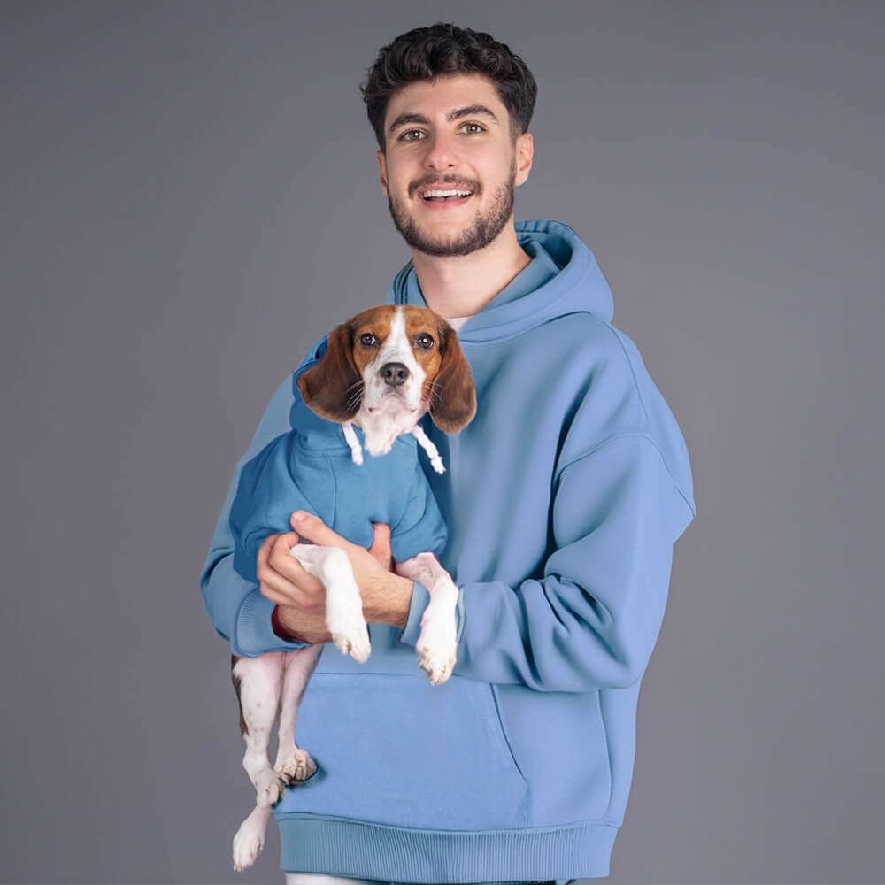 Solid Color Hooded Pullover Sweatshirt for Matching Dog and Owner