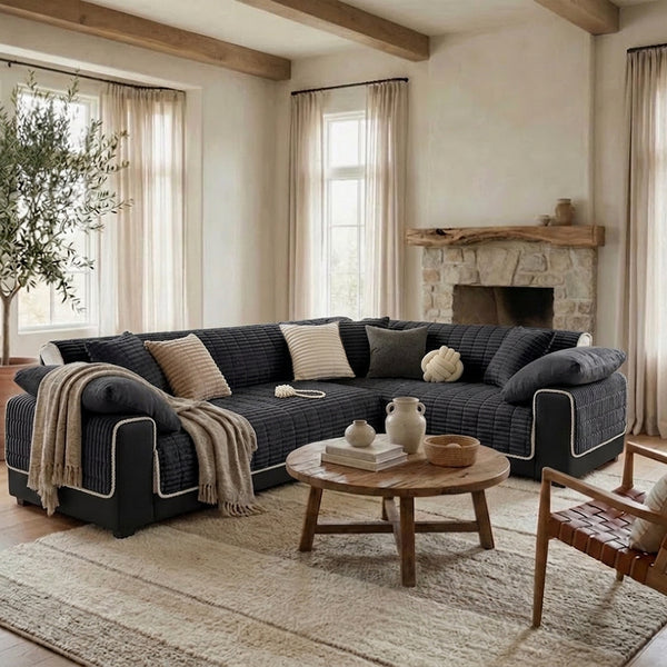 One-Piece Cozy Flannel Sofa Protection Non-Slip Sectional Couch Cover