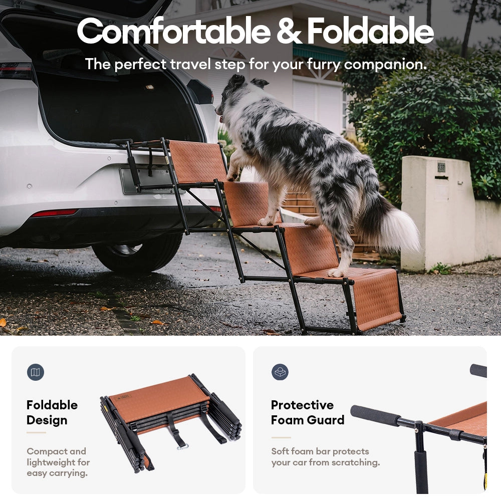 Foldable Dog Stairs for Car with Wide Non-Slip Steps - LuxeNest