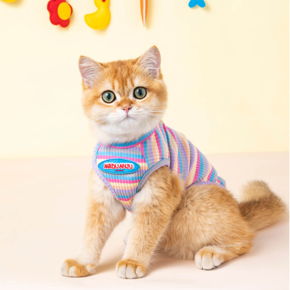 Colorful Striped Cozy Cat and Puppy Tank Top