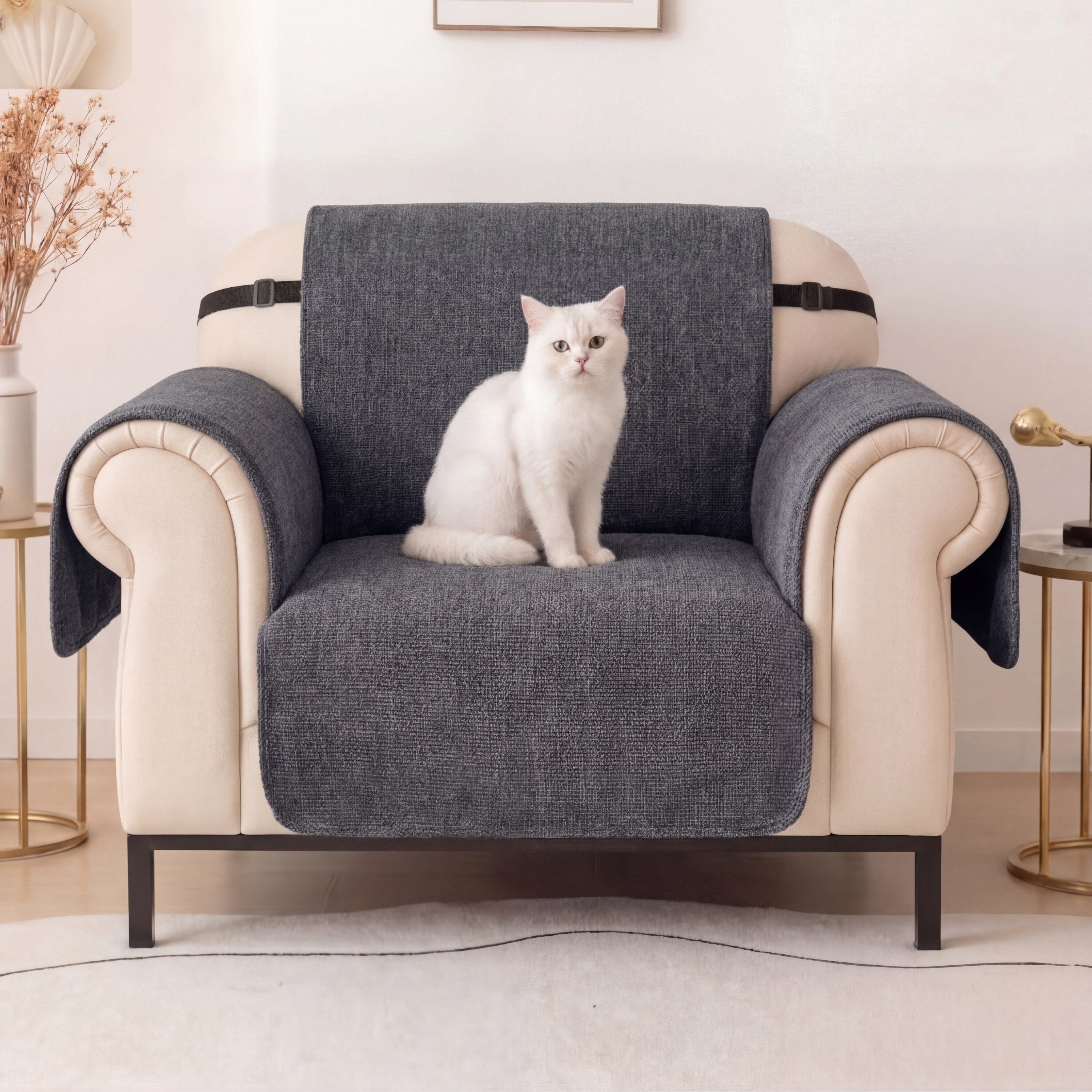 One-Piece Chenille Scratch-Resistant Durable Water-Repellent Non-Slip Recliner Chair Covers