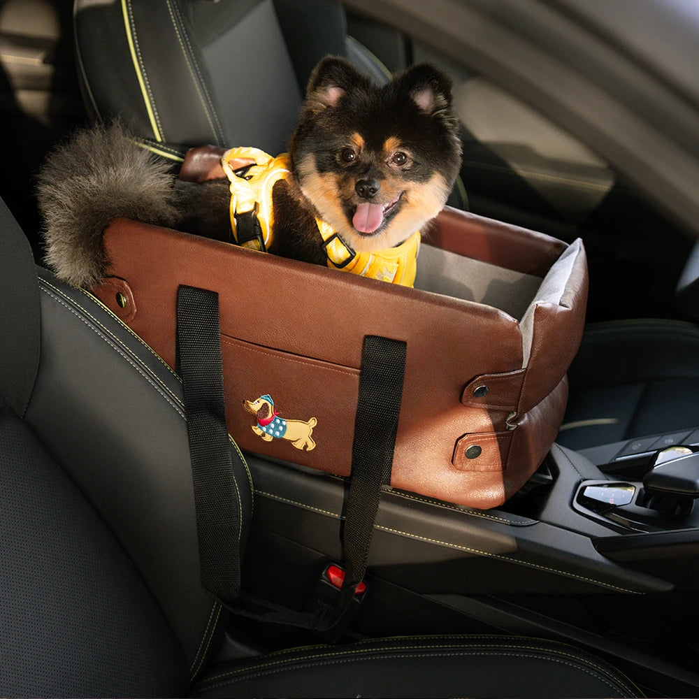 Portable Travel Faux Leather Waterproof Center Console Pet Car Seat