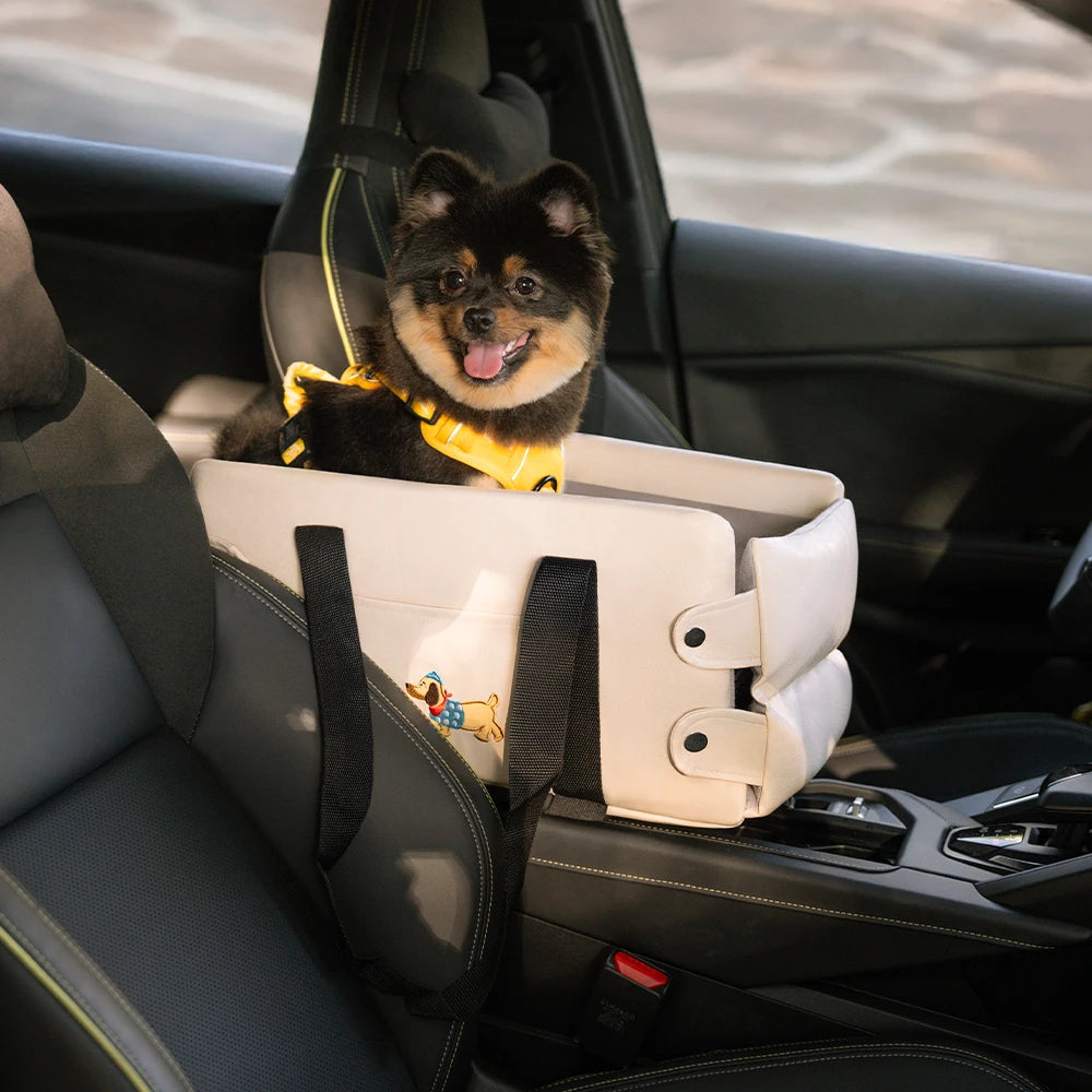 Portable Travel Faux Leather Waterproof Center Console Pet Car Seat