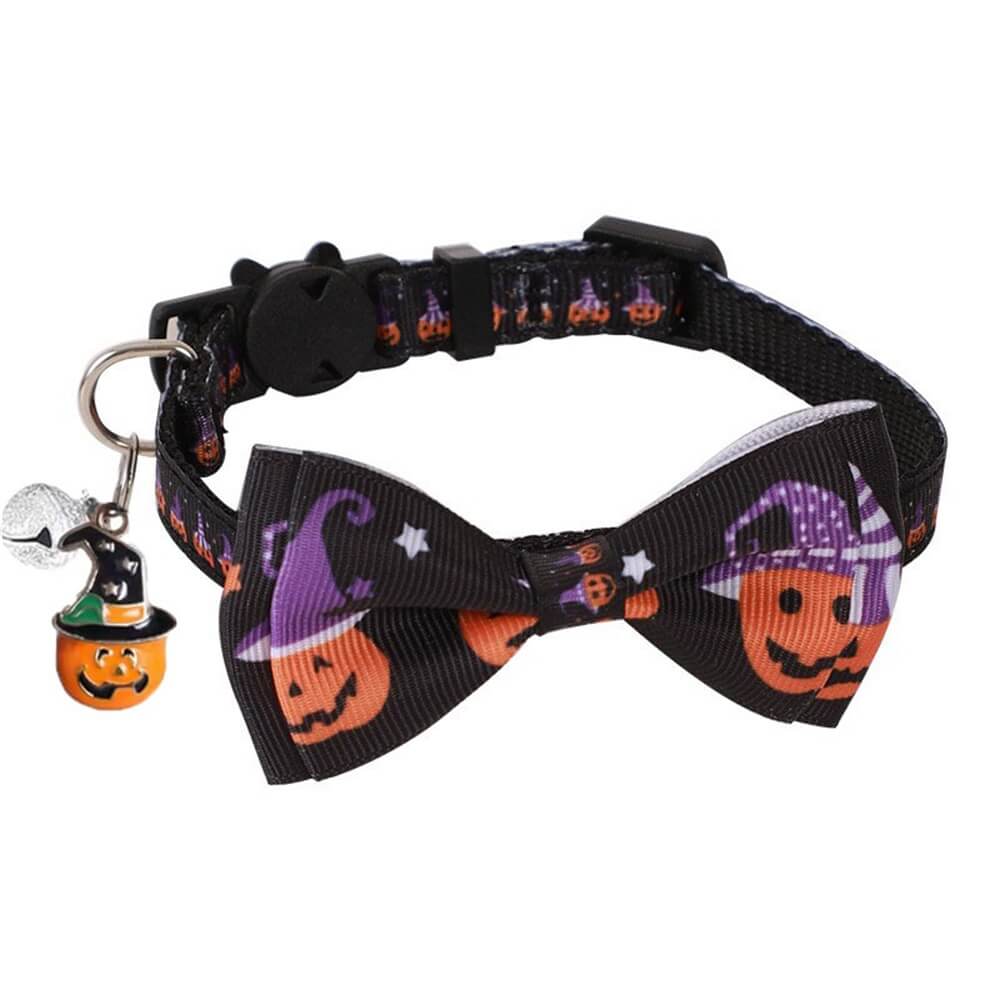 Collar para mascotas de Halloween con lazo y campana