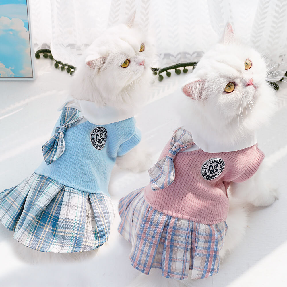 Plaid Schoolgirl Dog Dress with Collar and Tie