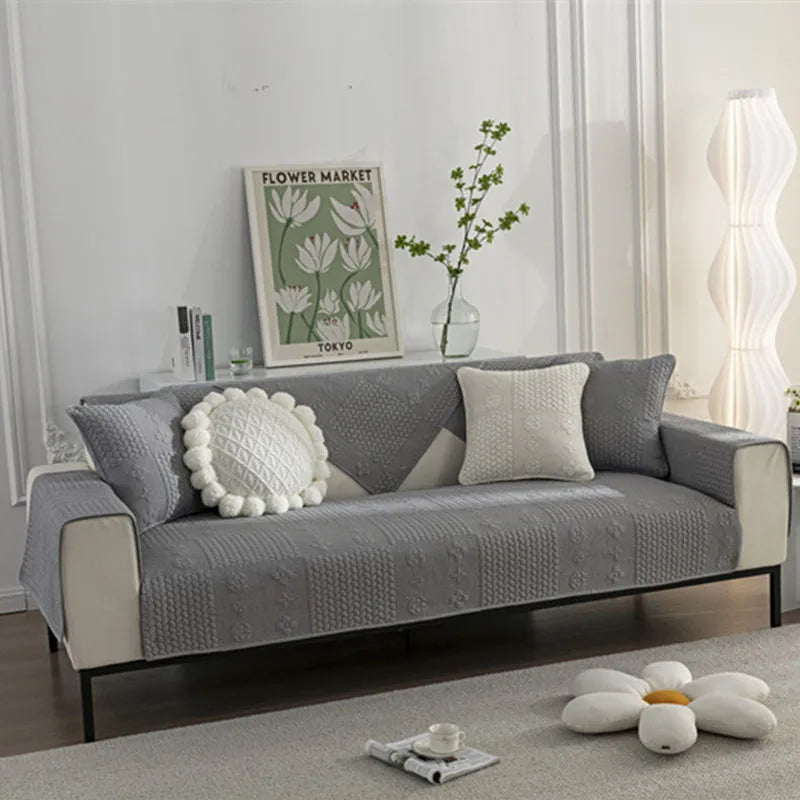 3D Wheat Embroidery Washable Cotton Non Slip Anti pet Scratch Couch Cover