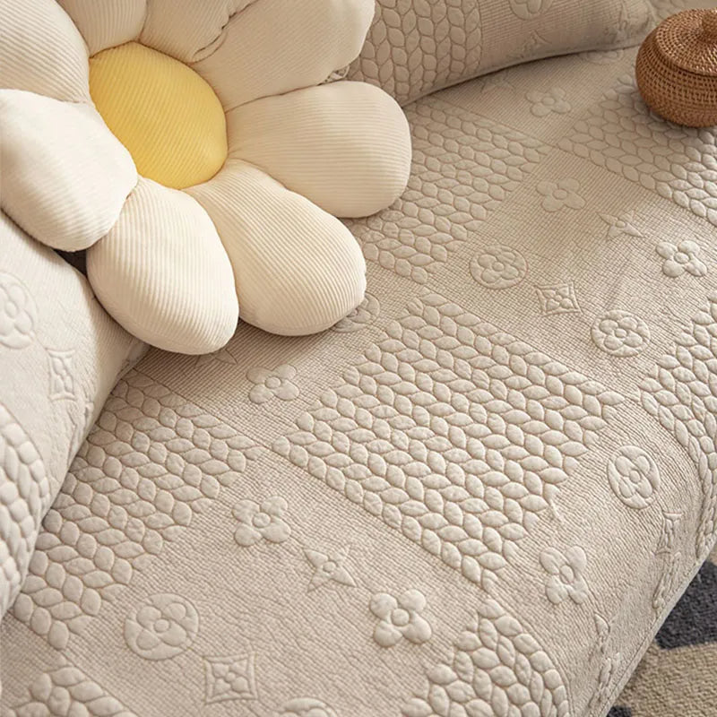 Capa de sofá de algodão lavável com bordado de trigo 3D antiderrapante e antiderrapante para animais de estimação