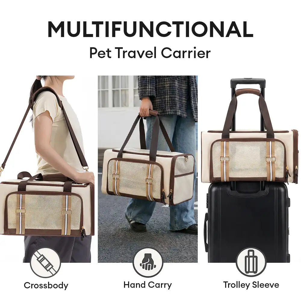 3 In 1 Breathable Large-Capacity Expandable Cat Carrier Bag for Travel and Airline