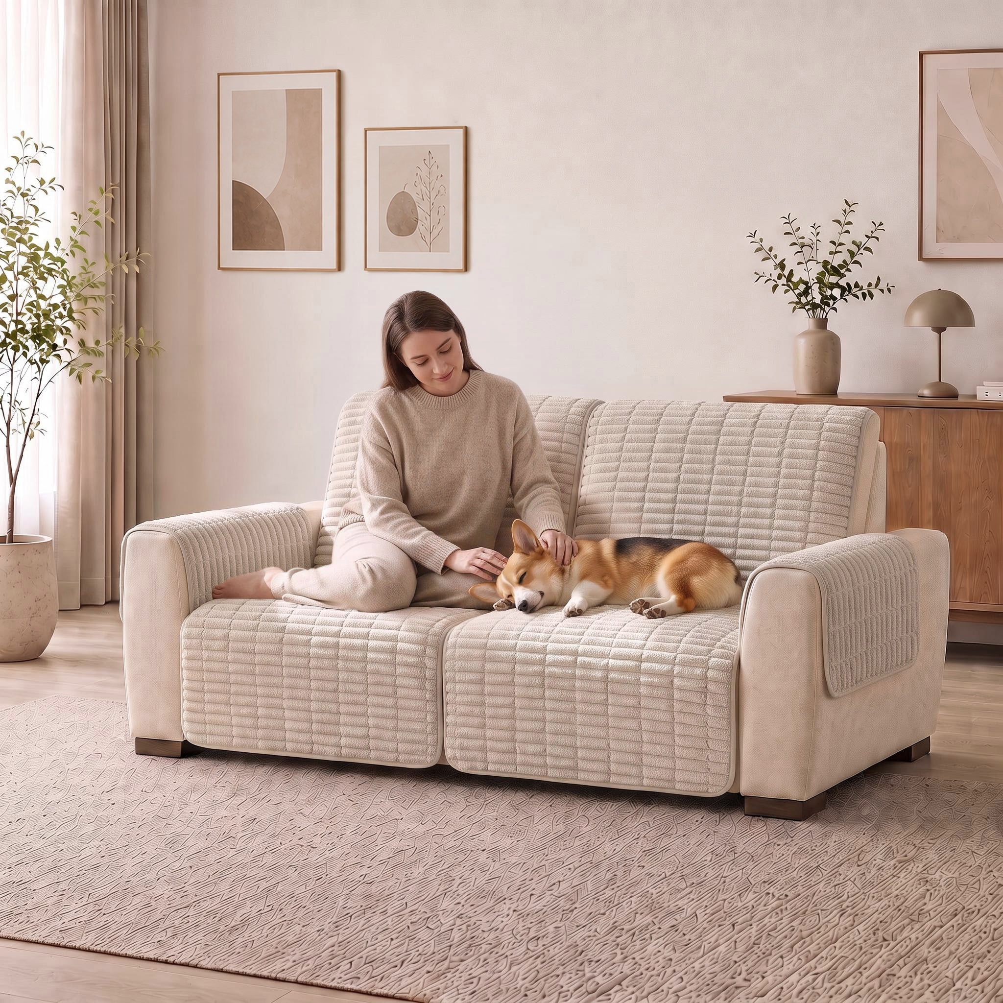 One-Piece Flannel Non-Slip Recliner Couch Cover with Elastic Straps - Cozy Nest