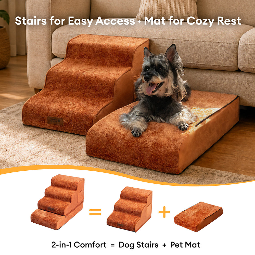 Plush Velvet 2-in-1 Foam Dog Stairs for Beds & Couches